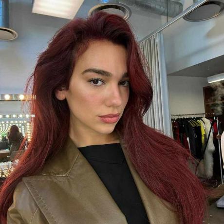 Dua Lipa Red Hair Selfie v šatně