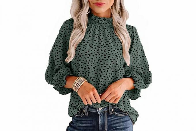 Octubre Amazon Prime Day Blusa Avanova con estampado de leopardo y dobladillo con volantes y manga larga con cuello simulado