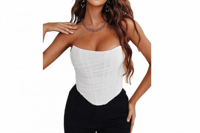 Amazon CORSKI Women Mesh Bustier Strapless Open Back Crop Top Zip Back