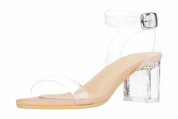 Amazon Heels Charm Dam Strappy Clear Chunky Clear Block