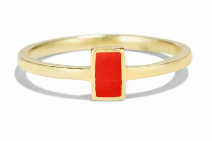 Bario Neal Senna rechthoekige ring met tomaat rood emaille