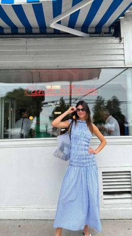 Kendall Jenner kék Gingham ruha